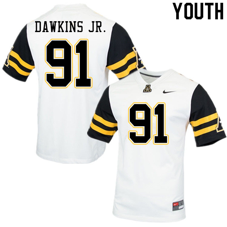 Youth #91 Tommy Dawkins Jr. Appalachian State Mountaineers College Football Jerseys Sale-White - Click Image to Close